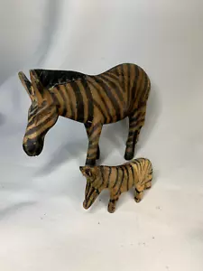 Vintage Paar Mama & Baby handgeschnitzte Holz Zebra Figur - W225 - Bild 1 von 9