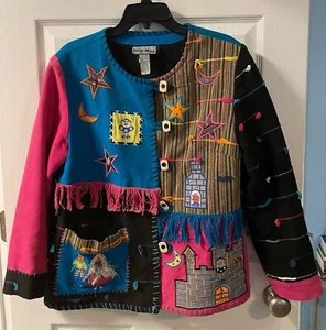 Vintage Indigo Moon Knit Button Sweater Ladies Small S Whimsy Castle Moon Stars - Picture 1 of 6