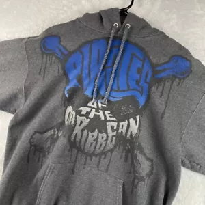 Pirates of the Caribbean Hoodie Mens Medium Disneyland Skull Jolly Roger Gray - Picture 1 of 8