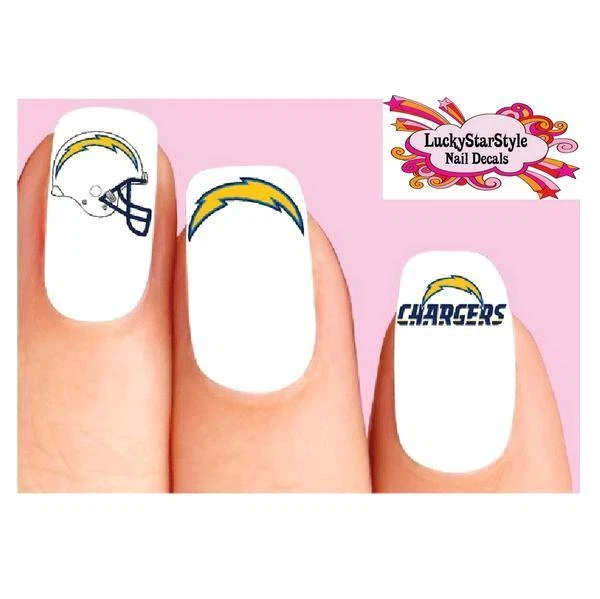 HANDMADE Waterslide Nail Decals Set of 20 - Los Angeles Chargers Football Assorted