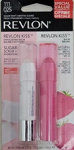 Revlon Kiss Duo Exfoliating Lip Balm Sugar Mint/ Balm Fresh Strawberry 111/025 - Picture 1 of 2