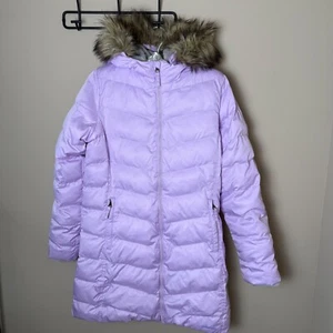Lands End Fleece Lined ThermoPlume Coat Girls Kids XL 14-16 Purple Parka Hooded - Picture 1 of 10