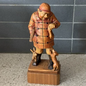 Vintage ANRI Kuno Bierling Wood Carving Hunter with Dog Rabbit Rifle, Italy '50s - Picture 1 of 18
