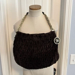 JUICY COUTURE Brown Velvet Velour Quilted Shoulder Bag Handbag Y2K - Picture 1 of 9