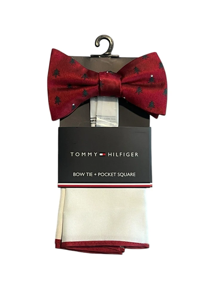 Tommy Hilfiger Pajarita y Bolsillo Cuadrado Conjunto Ajustable Árboles Rojos Pajarita Nuevo con Etiquetas $69 Foto 1 de 4