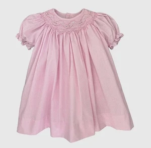 Conjunto de Vestido Petit Ami Rosa Cuadros Bishop Zig Zag Calado 3 6 9 Meses - Imagen 1 de 1