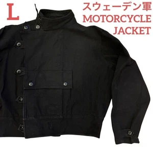 Vintage Swedish Army Motorcycle Jacket Jacket Outer Black Dyed Mens Size L(US M) - Picture 1 of 19