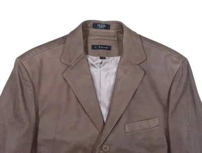 NEW J. FERRAR VINTAGE LARGE 42 R LEATHER BLAZER SPORT COAT JACKET BROWN 3 BUTTON - Image 1 of 4