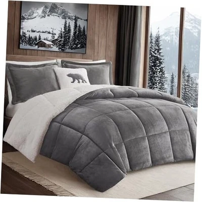 Juego de edredón reversible Woolrich felpa ultra suave a completo/carbón reina/marfil Foto 1 de 4