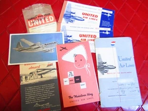 LOT Of Vintage POSTCARD/TICKETS/BABY TRAVEL/TAGS for UNITED AIRLINES - 1950's - Picture 1 of 8