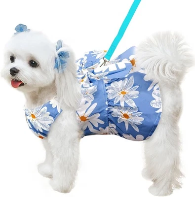 Cute Dog Dress Small Dog Clothes for Girls Female Puppy Outfits Blue Daisy Pet S - Image 1 of 4