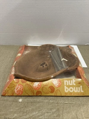 Vintage 1970s Nut Bowl w/ Crackers Carved Resin Acorns Decor Awood Sealed - Image 1 of 4