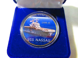 US NAVY - USS NASSAU (LHA-4) Challenge Coin w/ Presentation Box - Picture 1 of 12