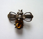 Old Vintage Sterling Silver BEE Pin With Amber Body Brooch Prototype?