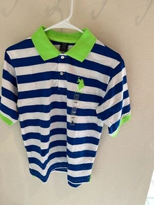 US POLO ASSN.-SIZE SMALL-14-16 COBALT BLUE/WHITE GREEN COLOR POLO SHIRT FOR BOY - Picture 1 of 1