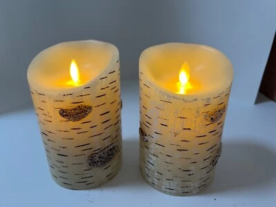 Genuine Pair Luminara Brand Flicker Candles Birch Bark Ivory color, Work Great - Image 1 of 4