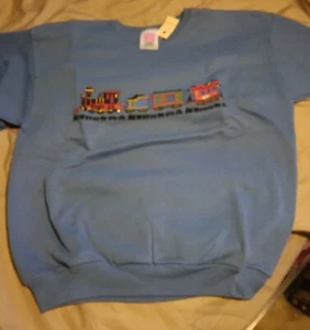 XL 14 - 16 Blue Sweatshirt Fabric fiber Print Train on front 277361 - Picture 1 of 1