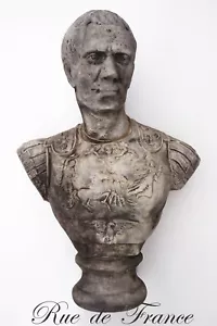 VINTAGE CAST STONE ROMAN HEAD STATUE -- JULIUS CAESAR GARDEN BUST STATUE - Picture 1 of 3