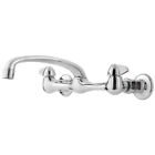 2 Handle Wallmount Kitchen Faucet In Polished Chrome Lead Free Mid Arc Spout
