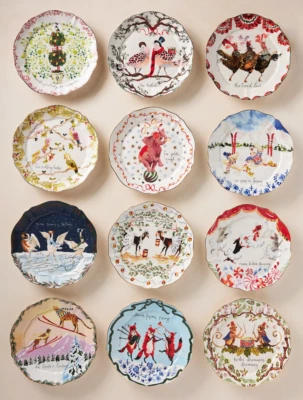 NEW Anthropologie Inslee Fariss Twelve 12 Days Christmas Plate Holiday Winter - Image 1 of 4