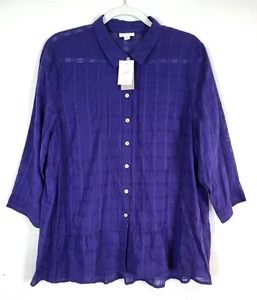 NWT J Jill Ruffle Hem Grid Check Sheer Sheer Top Shirt Size PXL Petite XL New - Picture 1 of 5