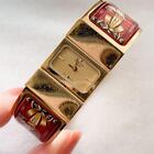 HERMES Location bangle gold face gold dial cloisonne red belt ladies watch used
