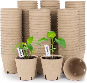 Peat Pots, 120 Pcs 3.15 Inch Seed Starting Pots with Drainage Holes round Nurser - Picture 1 of 12