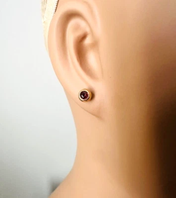 Estate 14K Yellow Gold Round Rhodolite Garnet "ball" Stud Earrings - Imagem 1 de 4