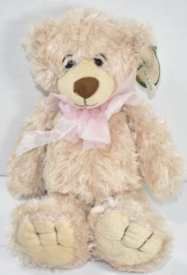 First & Main BROWN SHAGGY REGIS TEDDY BEAR w/ Pink Bow STUFFED PLUSH TOY New NWT - Image 1 of 4
