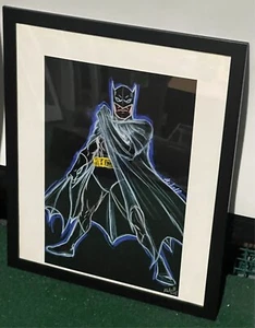 Original Framed Batman Art 21x17 – Neon Comic Style Signed Superhero Print - Picture 1 of 5