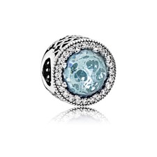 Authentic Pandora Silver Charm Radiant Hearts Glacier Blue CZ Bead 791725NGL