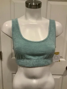 Zara Light Blue Green Terry Cloth Cropped Top Sports Bra, Size Medium - Picture 1 of 6