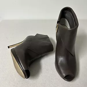Michael Kors Heels Women 8.5 Brown Leather Peep Toe Side Zip 4” Stiletto Kendra - Picture 1 of 13