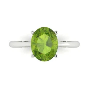 2.5 cttw Solitaire Natural Peridot Engagement Ring - 14K Solid Gold (White Gold) - Picture 1 of 11
