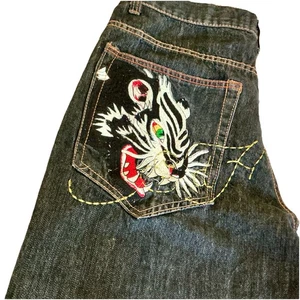 Vintage Ed Hardy 2007 Embroidered Denim Jeans Authentic Estate 38x32 Black Rare - Bild 1 von 17