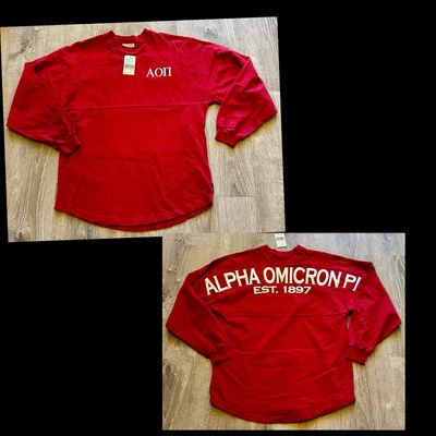 NWT Alpha Omicron Pi Red T Shirt Spirit Design Brand Size Small Unisex - Image 1 of 4