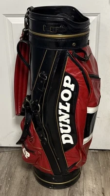 Bolsa de golf Dunlop vintage de cuero de 3 vías negra roja blanca bolsa grande deletreada completa Foto 1 de 4