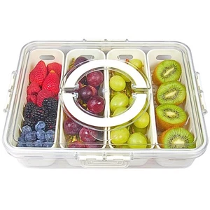 Divided Fruit Storage Containers for Fridge - Clear Divided Serving Tray with... - Picture 1 of 7