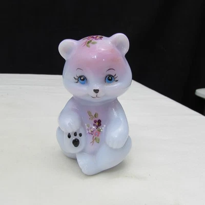 Fenton Blue Burmese OOAK MARILYN WAGNER Violets Hand Painted Sitting Bear W321 - Image 1 of 4
