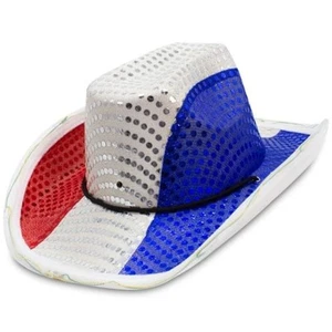 LED Light-Up Cowboy Hat in Red, White, and Blue with LED Light Up Brim - Unisex - Picture 1 of 6