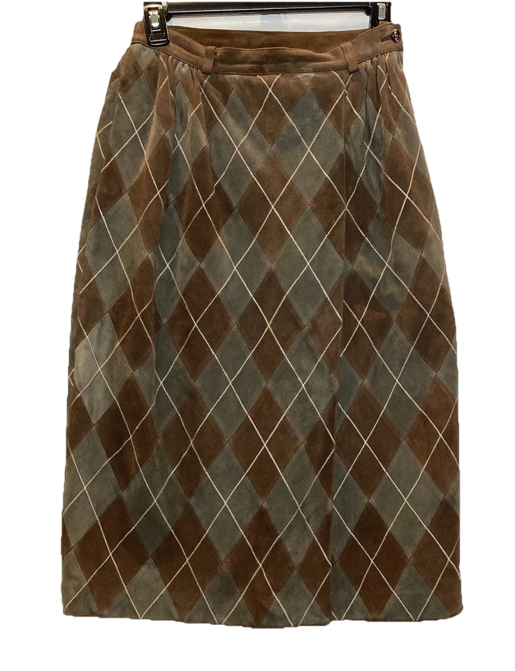 Falda Midi Vintage Valentino Pelle Gamuza Talla 42 Italia Marrón Verde Estampado Diamante Foto 1 de 4