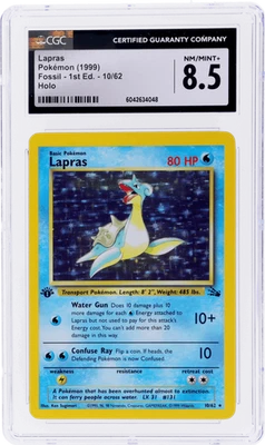 Pokémon Fossil Lapras 1999 primera edición Holo #10 CGC 8,5 Foto 1 de 2