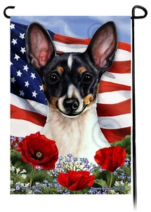 Bandera de jardín con flores patrióticas - Tri juguete negro Fox Terrier - Imagen 1 de 1