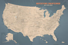 US Skydiving Dropzones Map 24x36 Poster (Tan & Slate Blue) #818