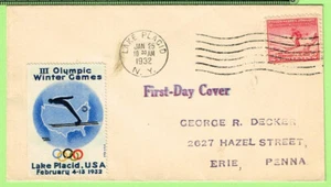#716 Winter Olympics January 25 1932 Lake Placid, PL #GP2 Label Cachet - Picture 1 of 1