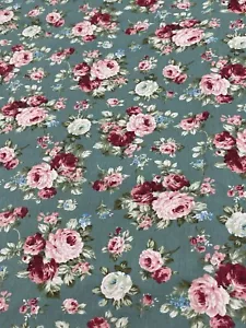 Tessuto di cotone rosa vintage Cottage Core shabby chic. Rose vittoriane, 63" larghe - Foto 1 di 5