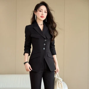 Women's Suit Professional Blazer Coat Button Slim OL Pants Casual Workwear 2PCS - Picture 1 of 27
