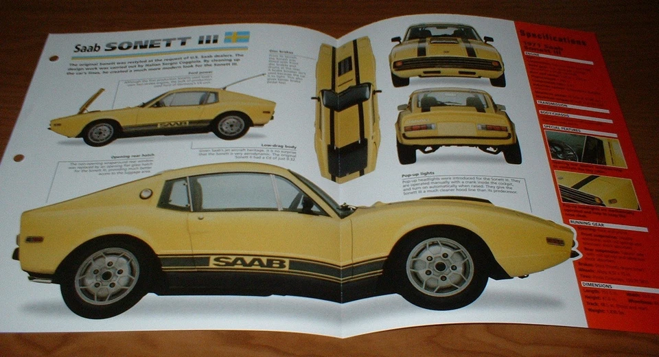 SAAB SONETT III 1971 original Imp folleto especificaciones información 71 70 72 73 74 3 Foto 1 de 1