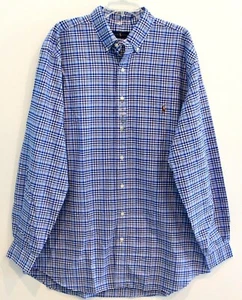 Camisa Polo Ralph Lauren Para Hombres Azul A Cuadros Calce Clásico Botón-Frente Nueva con Etiquetas Talla M - Imagen 1 de 4