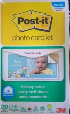 Post-It Brand Photo Card Kit 20 4X8 sheets & envelopes w/ Software super sticky - Image 1 of 4
